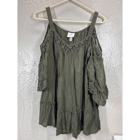 Knox‎ Rose Womens Olive Green Prairie Boho Cold Shoulder 3/4 Sleeve Top Large - Picture 1 of 4